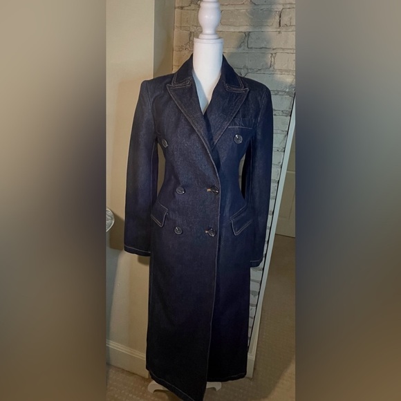 AVEC LES FILLES Tailored Double-Breasted Maxi, Denim Trench Coat, Sz. XS - Picture 4 of 16
